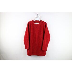 Vintage 90s Streetwear Womens Medium Baggy Deep Pile Fleece Sweater Red USA